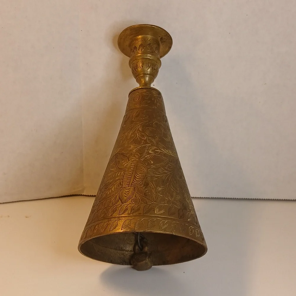 Antique Or Vintage Solid Brass Cone Shaped Bell Candle Holder